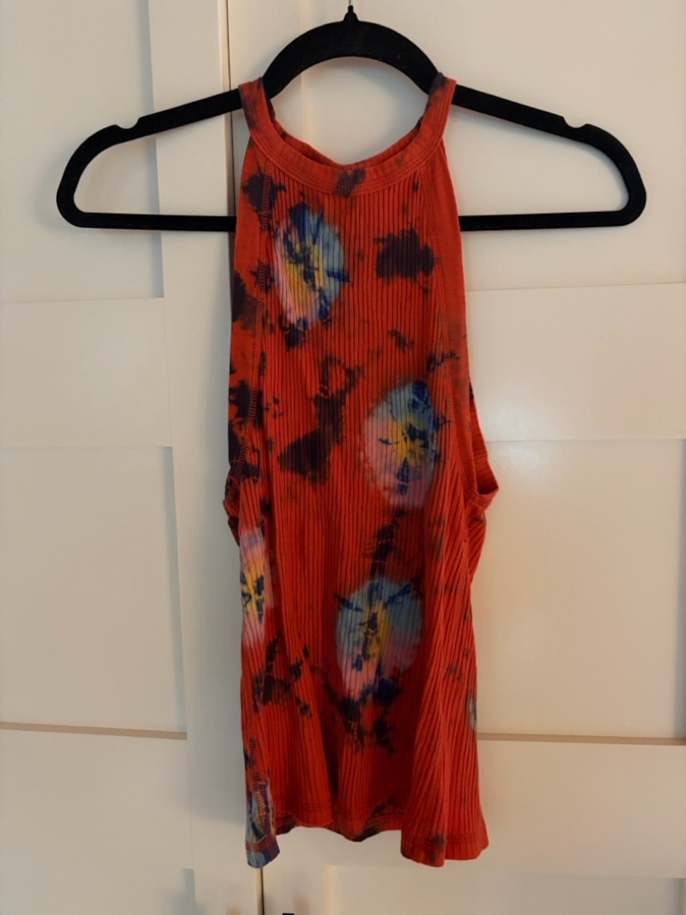Free People Red Tie-Dye Ribbed Tank Top